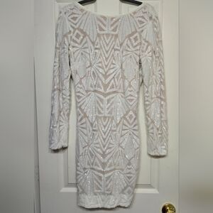 Dress the Population Long Sleeve White Sequin Midi Dress